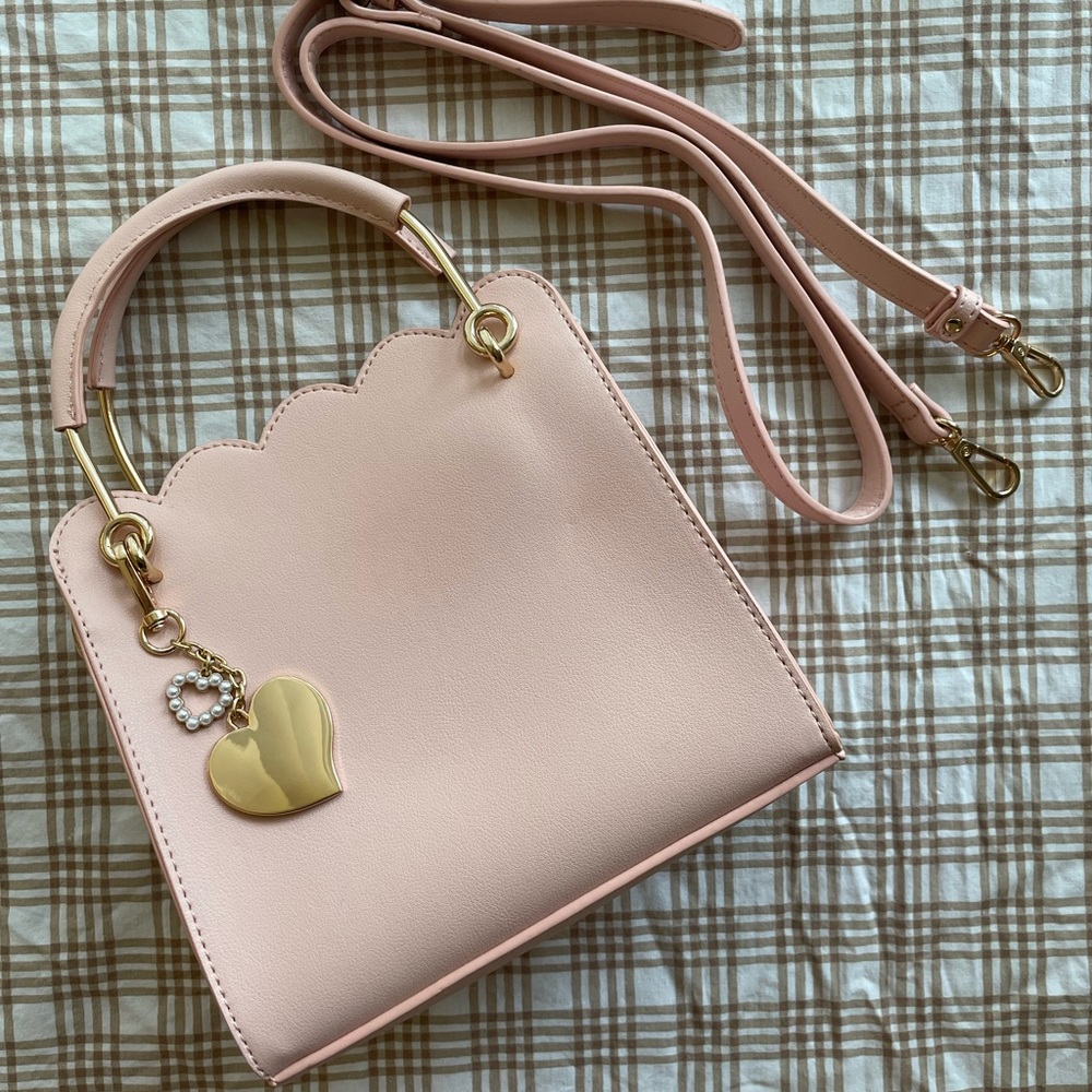 Like Dreams Pastel Baby Pink Scallop Tote w/ Crossbody Strap